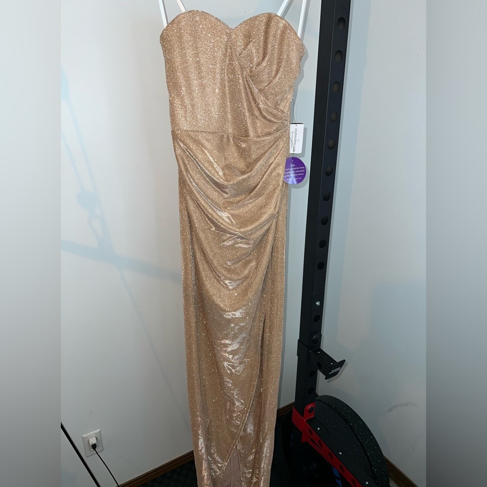 Elegant Gold Strapless Evening Dress